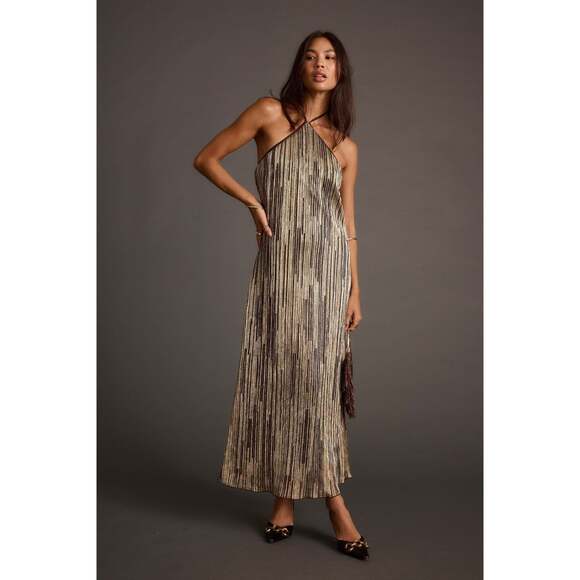 12th Tribe Prism Metallic Halter Maxi Dress Size M - Picture 3 of 6